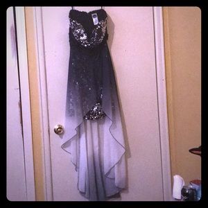 Deb Black and White High to Low Formal Dress